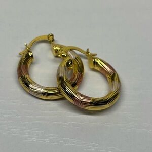 NWOT Gold Hoop Earrings with Light Pink and Cream Accents